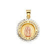 14K Yellow Gold CZ 3Color Guadalupe Medal Pendant