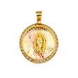14K Yellow Gold CZ 3Color Guadalupe Medal Pendant