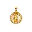 14K Yellow Gold CZ 3Color Guadalupe Medal Pendant