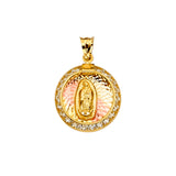 14K Yellow Gold CZ 3Color Guadalupe Medal Pendant