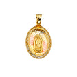 14K Yellow Gold CZ 3Color Guadalupe Medal Pendant