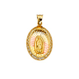 14K Yellow Gold CZ 3Color Guadalupe Medal Pendant