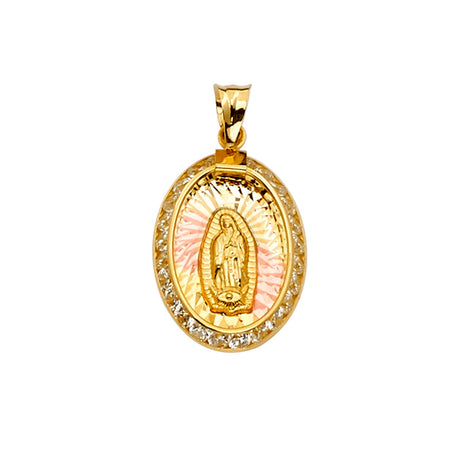 14K Yellow Gold CZ 3Color Guadalupe Medal Pendant