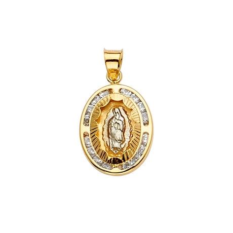 14K Yellow Gold CZ 3Color Guadalupe Medal Pendant