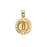14K Yellow Gold CZ 3Color Guadalupe Medal Pendant