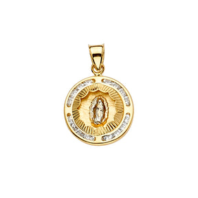 14K Yellow Gold CZ 3Color Guadalupe Medal Pendant