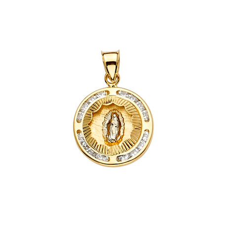 14K Yellow Gold CZ 3Color Guadalupe Medal Pendant