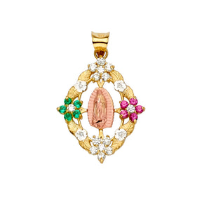14K Yellow Gold CZ Guadalupe Pendant