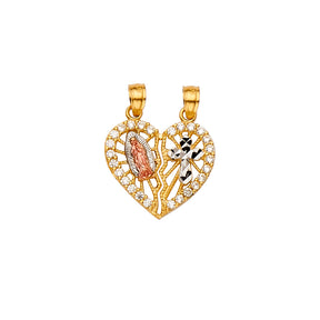 14K Tricolor Gold Guadalupe Cross Pendant