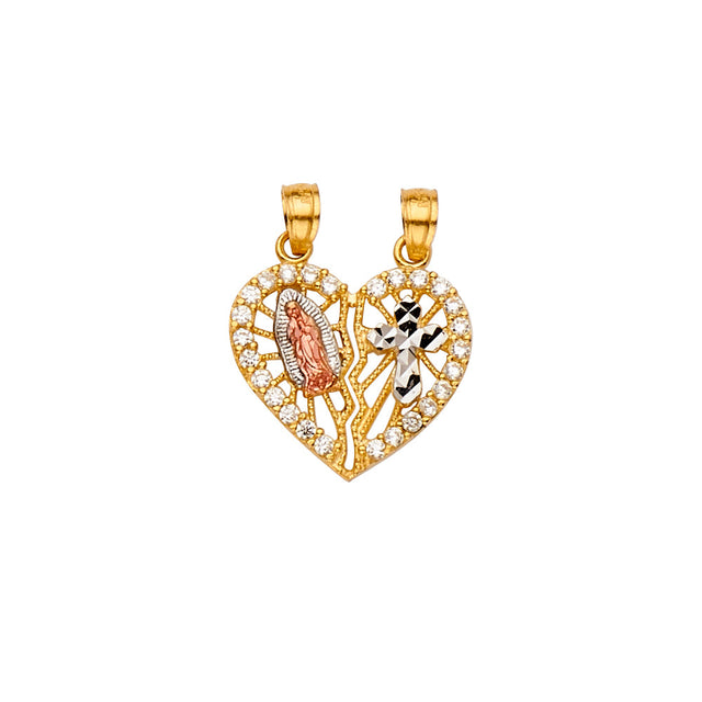 14K Tricolor Gold Guadalupe Cross Pendant