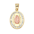 14K Yellow Gold CZ 3Color Guadalupe Medal Pendant