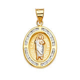 14K Yellow Gold CZ 3Color San Judas Medal Pendant