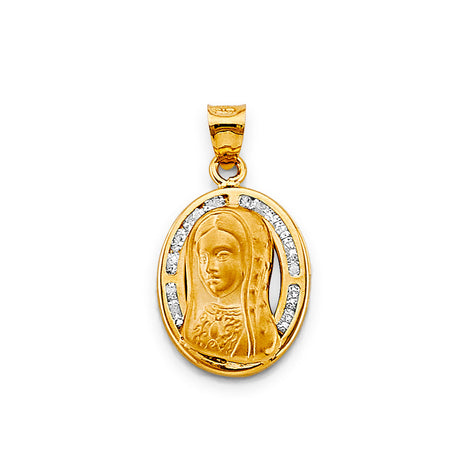 14K Yellow Gold CZ Guadalupe Medal Pendant