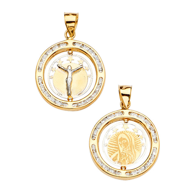14K Yellow Gold 3Color Spinning Medal Pendant