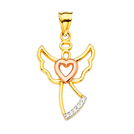 14K Yellow Gold CZ Angel Pendant