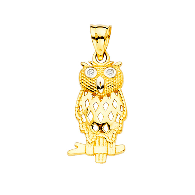 14K Yellow Gold Openwork Owl Pendant