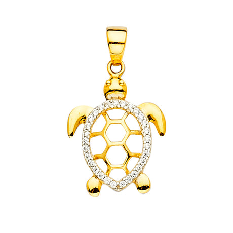 14K Two-Tone Gold Turtle Pendant