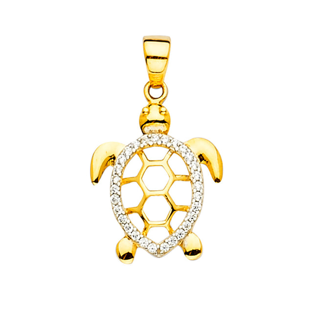 14K Two-Tone Gold Turtle Pendant