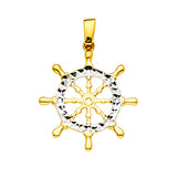 14K Two-Tone Gold Ship Wheel Pendant