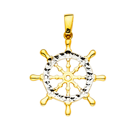 14K Two-Tone Gold Ship Wheel Pendant