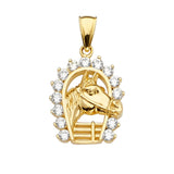 14K Yellow Gold Horse Head in Horseshoe Pendant