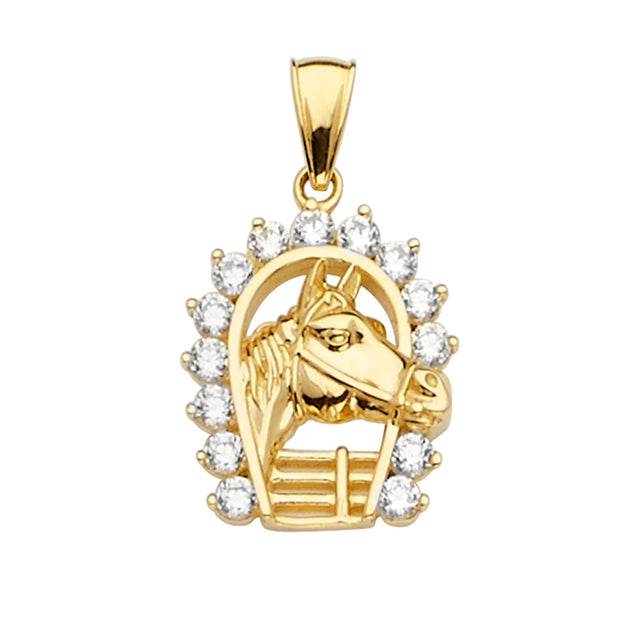 14K Yellow Gold Horse Head in Horseshoe Pendant