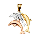 14K Tricolor Gold Three Dolphins Pendant