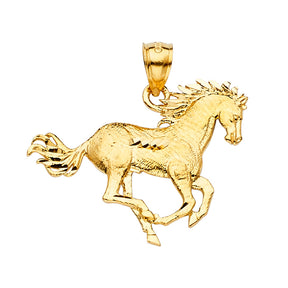 14K Yellow Gold Running Horse Pendant