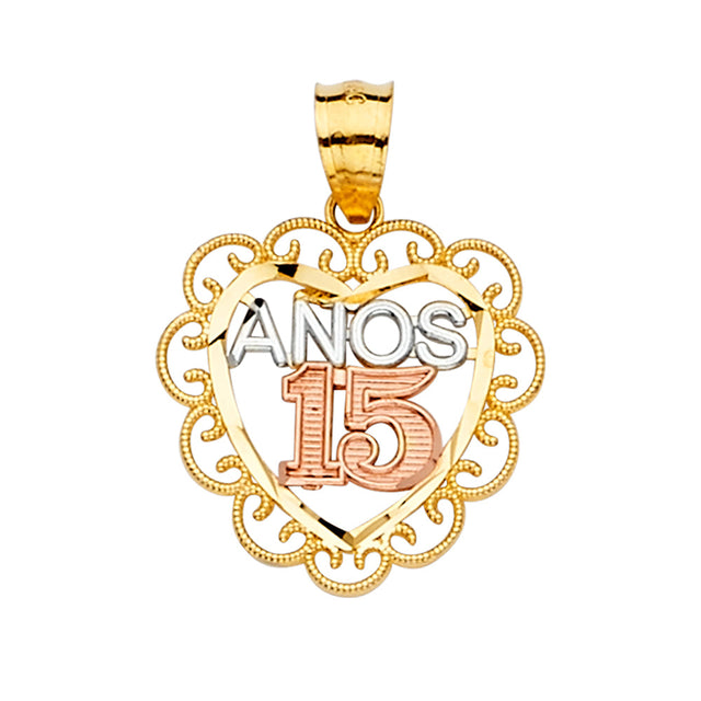 14K Tricolor Gold 15 Years Pendant