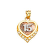 14K Tricolor Gold CZ 15 Years Pendant