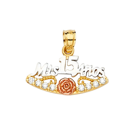 14K Tricolor Gold CZ 15 Years Pendant