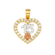 14K Tricolor Gold CZ 15 Years Pendant