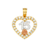 14K Tricolor Gold CZ 15 Years Pendant