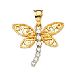 14K Two-Tone Gold Filigree Dragonfly Pendant