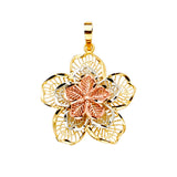 14K Tricolor Gold Filigree Plumeria Flower Pendant