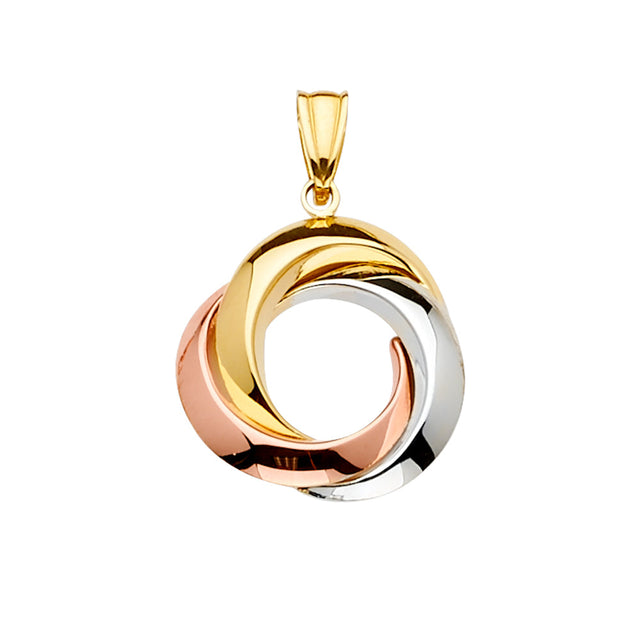 14K Tricolor Gold Interlocking Trinity Rings Pendant