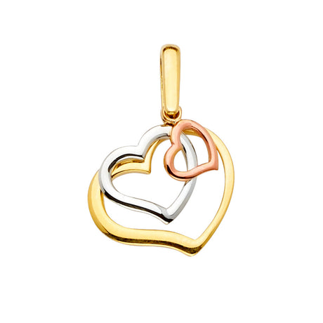 14K Tricolor Gold Three Hearts Pendant
