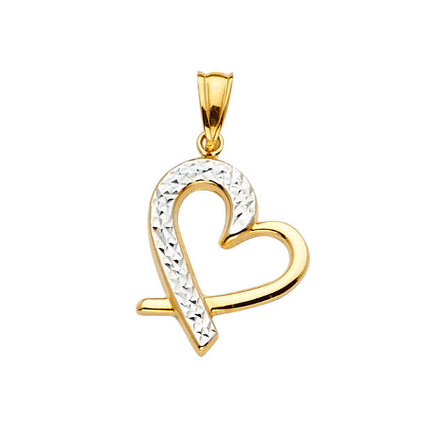 14K Two-Tone Gold Half-Pavé Sideways Heart Pendant