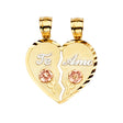 14K Tricolor Gold Large Te Amo Break-Apart Heart Pendant