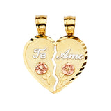 14K Tricolor Gold Large Te Amo Break-Apart Heart Pendant