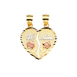 14K Tricolor Gold Medium Te Amo Break-Apart Heart Pendant
