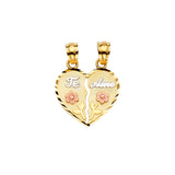 14K Tricolor Gold Small Te Amo Break-Apart Heart Pendant