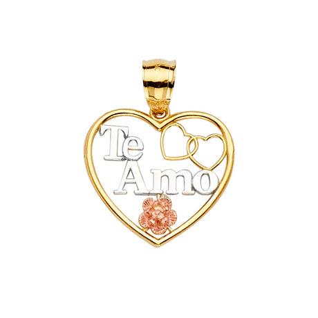 14K Tricolor Gold Te Amo Rose Heart Pendant