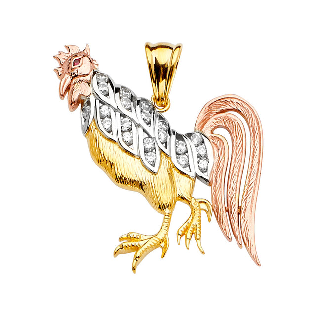 14K Tricolor Gold Rooster Pendant