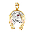 14K Tricolor Gold Horse Head in Horseshoe Pendant