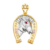 14K Tricolor Gold Horse Head in Horseshoe Pendant