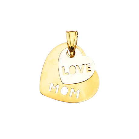 14K Two-Tone Gold Love Mom Two Hearts Pendant