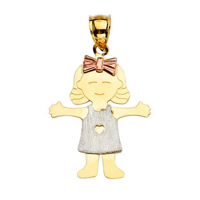 14K Tricolor Gold Girl Pendant