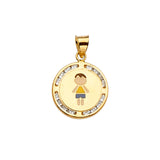 14K Yellow Gold Enamel Boy Medallion Pendant