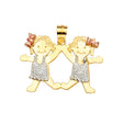 14K Tricolor Gold Two Girls Pendant